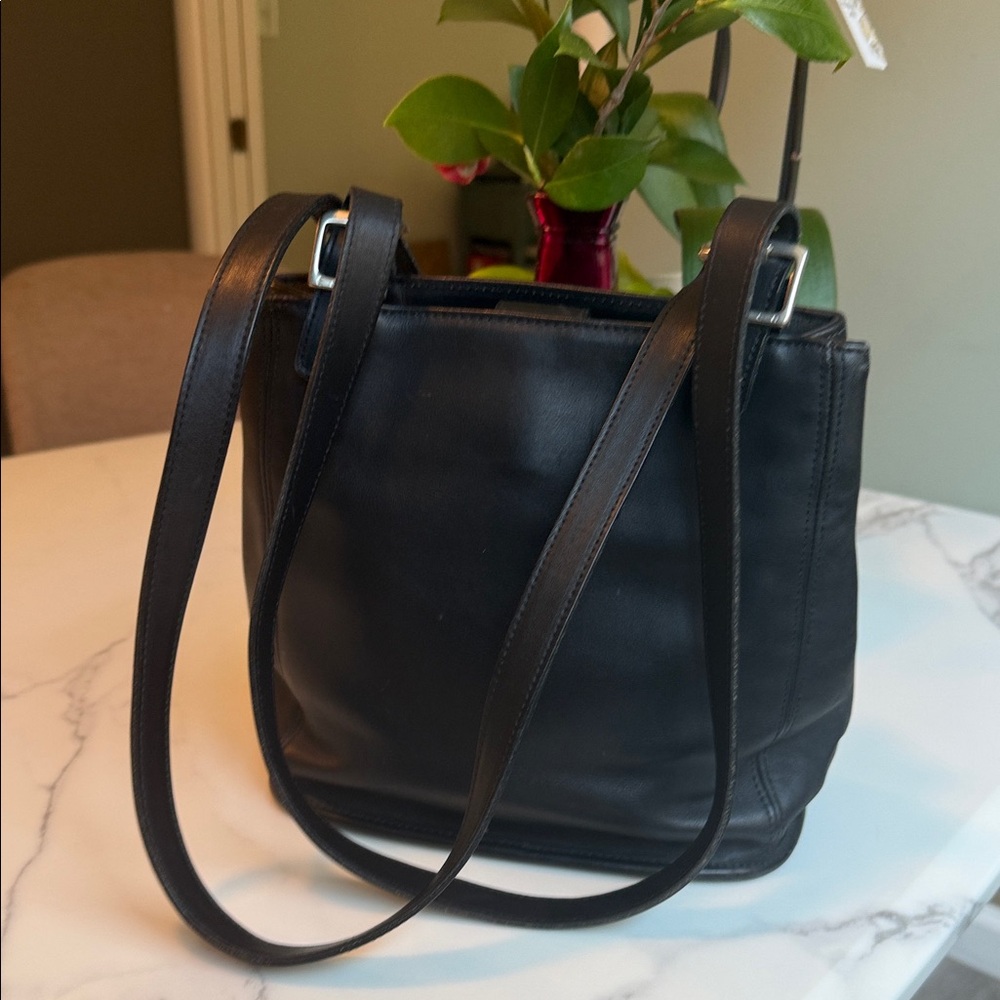 Coach vintage Black Leather Shoulder Tote with Dual Straps